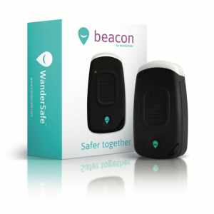 WanderSafe Beacon — compact personal safety device in white packaging