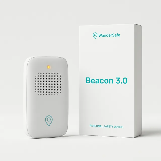 WanderSafe Beacon 3.0 — compact personal safety device in white packaging